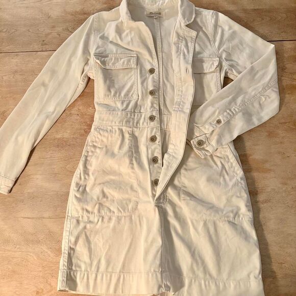 Madewell White and Cream Button Front Denim Dress (S) - Picture 1 of 5